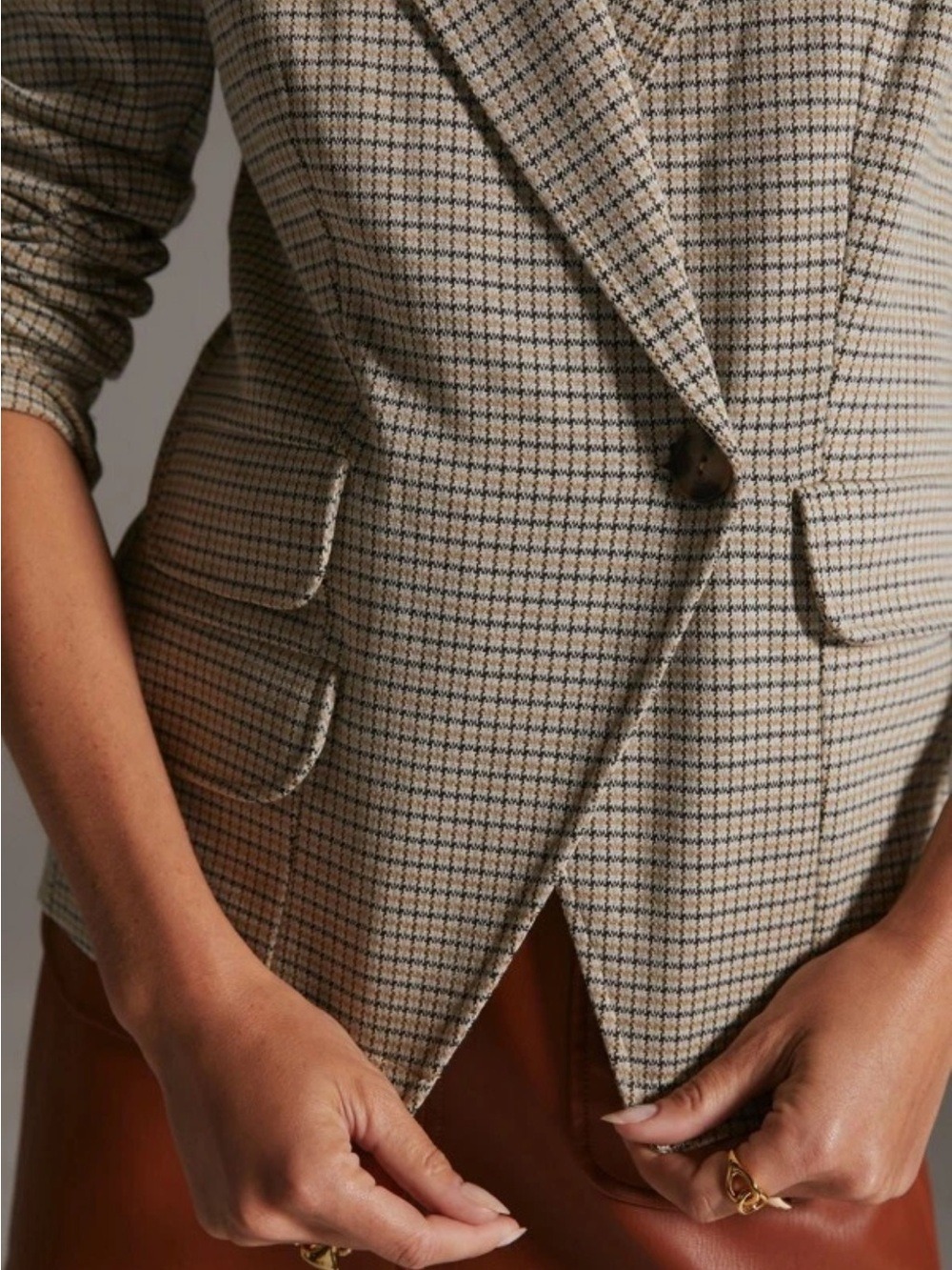 Maeve Anthropologie Collegiate‎ Knit Blazer Asymmetrical Check Brown Small NWT - Picture 12 of 12